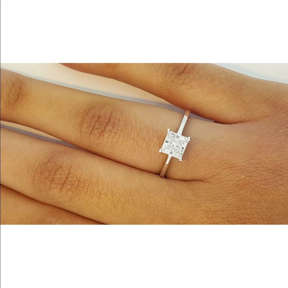 Real 14K Solid White Gold Diamond Engagement Ring - Picture 6 of 8
